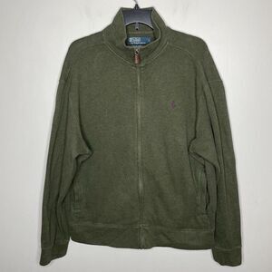 POLO Ralph Lauren Sweater Men Large Green Full Zip 100% Cotton Pony Logo